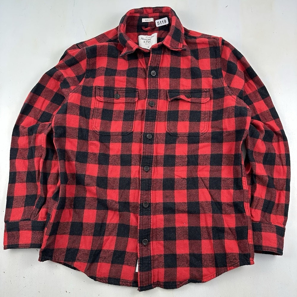 VTG Y2K Abercrombie & Fitch Buffalo Plaid Muscle Flannel Shirt Men Large Red